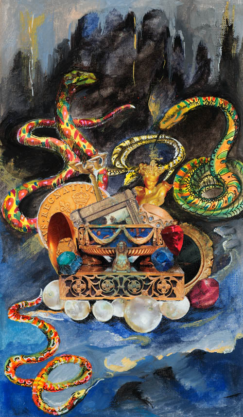 Nino Japaridze - Seven of Tides (Sept des Marées) - Japaridze Tarot - 2012-2013 mixed media painting